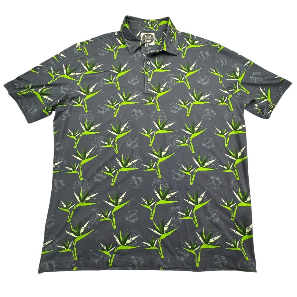 Snazzy Golf Polo Shirt Mens 2XL Gray Green Floral Hawaiian Stretch Logo